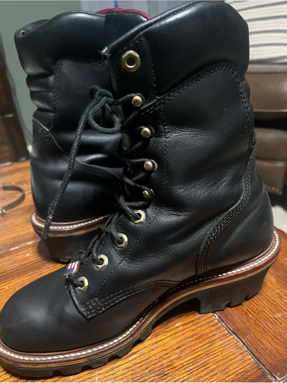 SHIPS FREE! Men’s Chippewa Waterproof Black Leather Lace-Up Work Boots Size 8 - Picture 4 of 12